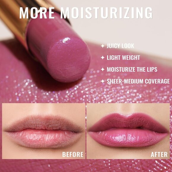 🆕 Moisture Shine Mauve Pink Lipstick Medium Coverage Glossy Finish Dry Lips - Picture 5 of 10